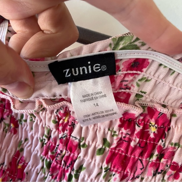 Zunie Girls Pink Floral Smocked Ruffle Sleeve Romper Size 14 Lined One Piece - Picture 4 of 10